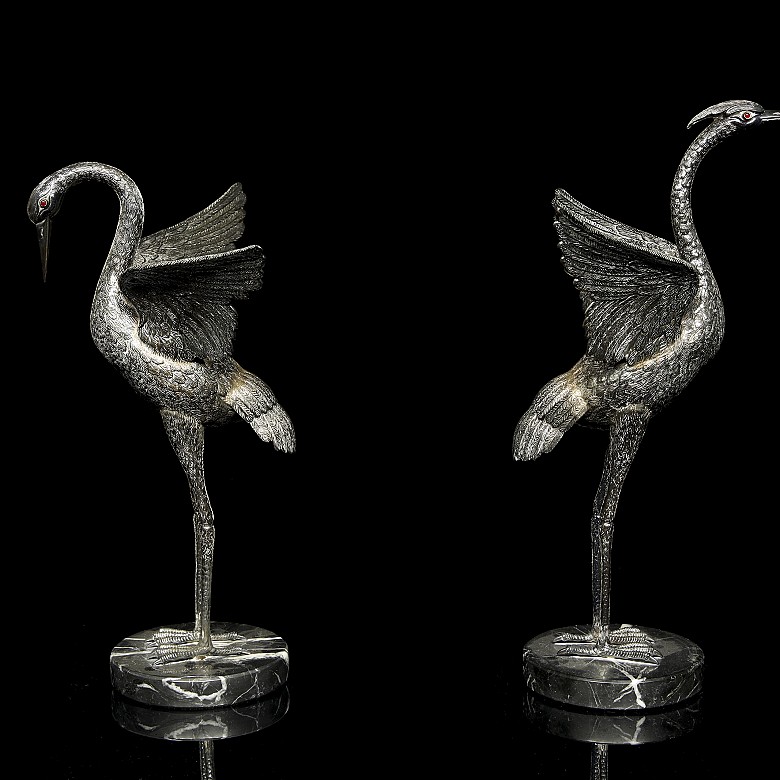 Pair of silver herons, 20th century