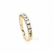 18k gold half wedding band ring with diamonds.