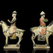 Pair of ceramic horsemen, Ming dynasty - 16