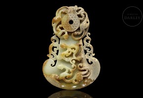 Carved jade plaque “Dragons and phoenix”, Western Han dynasty