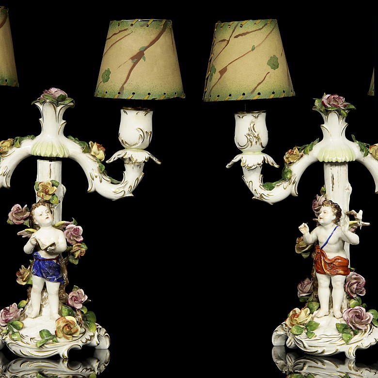 German porcelain candlesticks, Volkstedt, 19th century