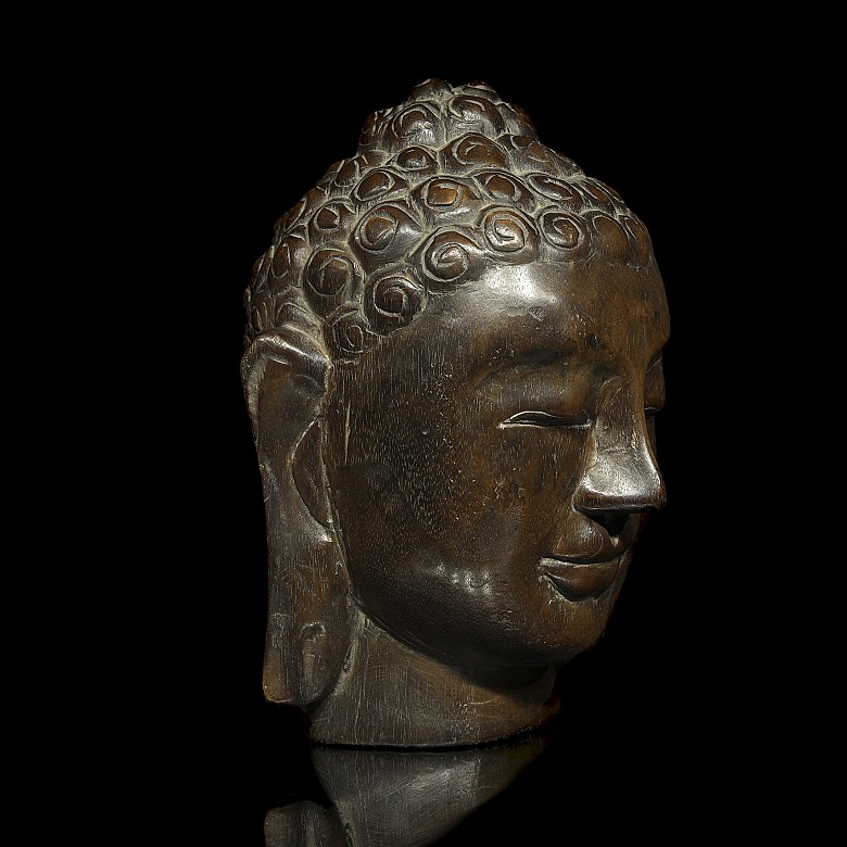 Wooden Buddha head, Asia, 20th century