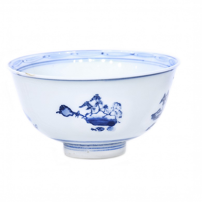 Cuenco de porcelana con paisajes, dinastía Qing