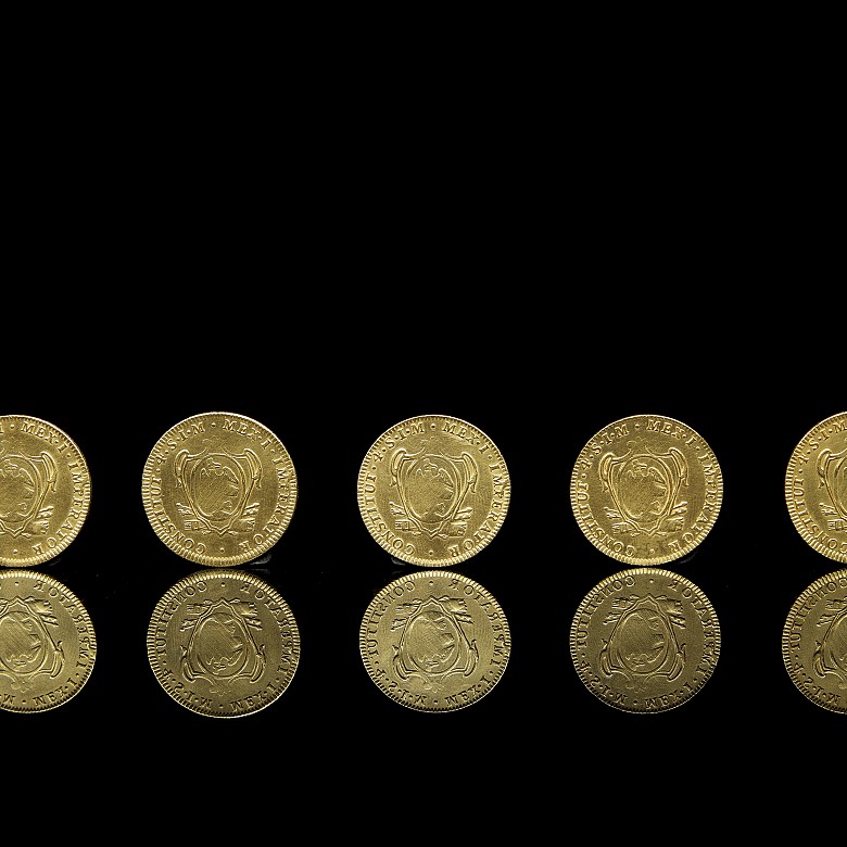 Five gold coins ‘Agustín I’, Mexico 19th century