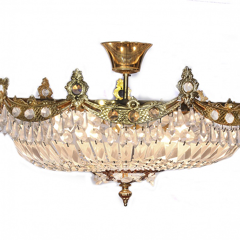 Bronze lamp and soffit with glass, 20th century