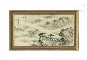 Chinese painting ‘Landscape amidst mist’, 20th century