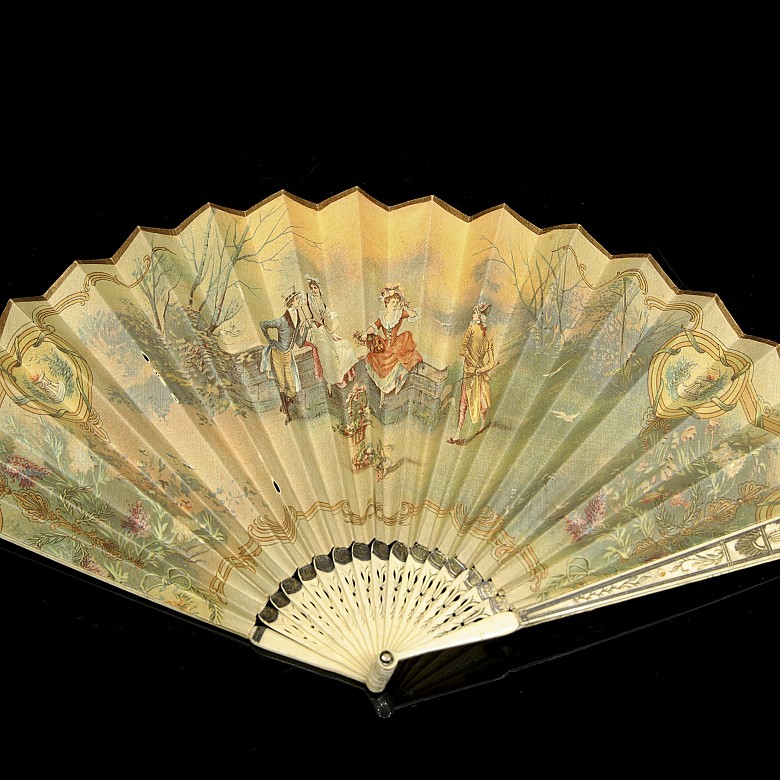 Fan with bone stick ‘Escena galante’, 19th century