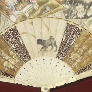 Chinese fan with bone stick ‘Rural Scenes’, 20th century