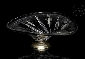 Glass fountain with silver base, 20th century