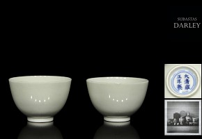 Pair of monochrome porcelain cups, Qing Dynasty