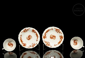 Set of two plates and cups, Meissen style, 20th century