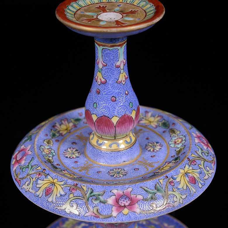 Glazed porcelain candlestick “famille rose”, Qing dynasty, with Qianglong seal