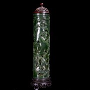 Pair of spinach green jade incense burners, Qing dynasty