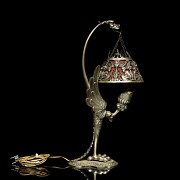 Metal table lamp with reliefs, 20th century