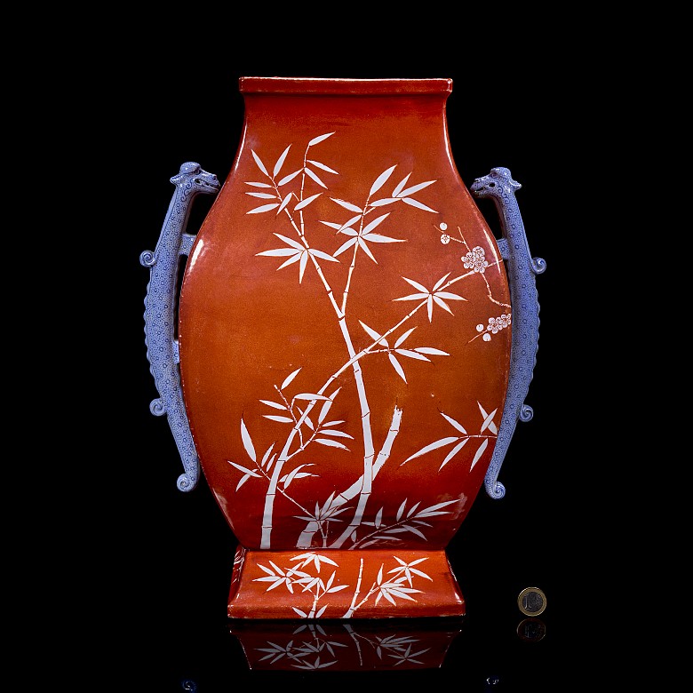 Zun vase with dragon's ears ‘Bamboo and cherry’, with Qianlong seal