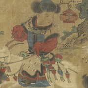 Chinese painting ‘Young Yuan playing with baby rams’, Qing dynasty