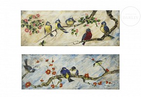 S. Boix ‘Pair of paintings with birds’, 1967