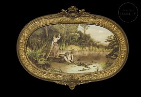 Ceramic plaque ‘Scene at the lake’, 19th-20th century