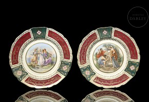 Pareja de platos de porcelana, JWK Carlsbad Bavaria, s.XX