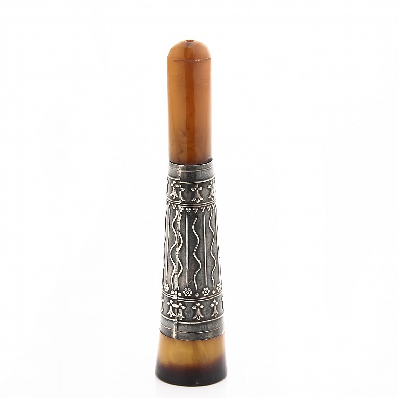 Amber and silver mouthpiece, 19th century