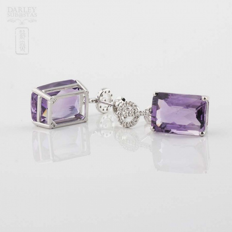 18k white gold and diamond amethyst earrings