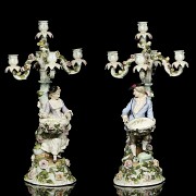 Alfred Voigt, Sitzendorf (1887-1900), Pair of Candlesticks, 19th century