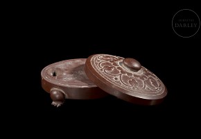 Carved red stone inkwell, 20th century