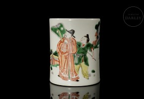 Glazed ceramic brush container ‘Characters’, Qing dynasty