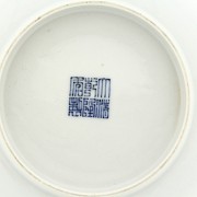 Porcelain dish with Peaches and Bats, Qianlong seal mark.