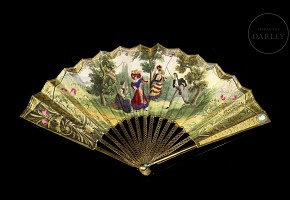 Fan with metal rod and paper country, 19th century