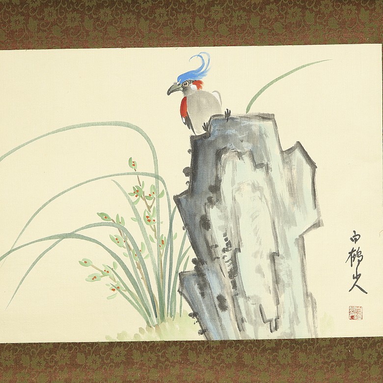 Set of six Chinese paintings ‘Birds and flowers’, 20th century