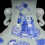 Blue and white vase with celadon background “Nobles and sages”, Qing Dynasty