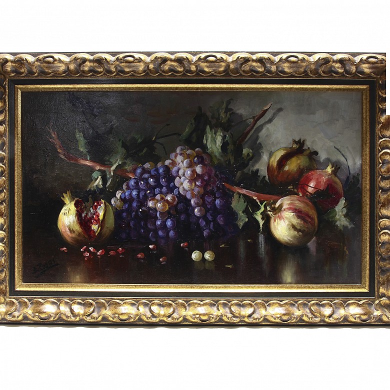 Eulogio Rosas (1931) “Still life of grapes and pomegranate”