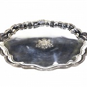 Large punched Dutch silver tray, sterling 925, 1863.