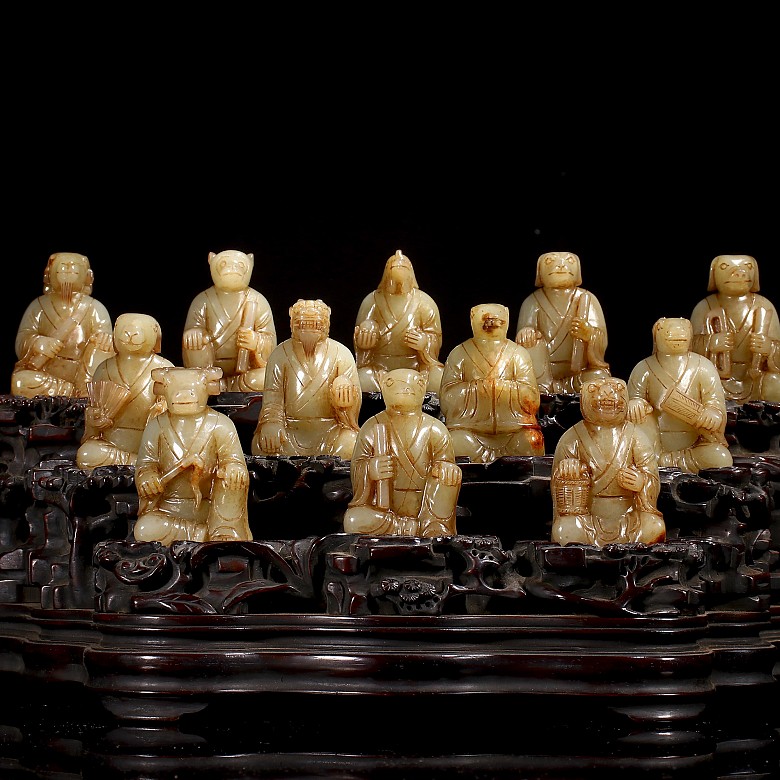 Set of Hetian jade figurines “The twelve signs of the zodiac”, Qing dynasty