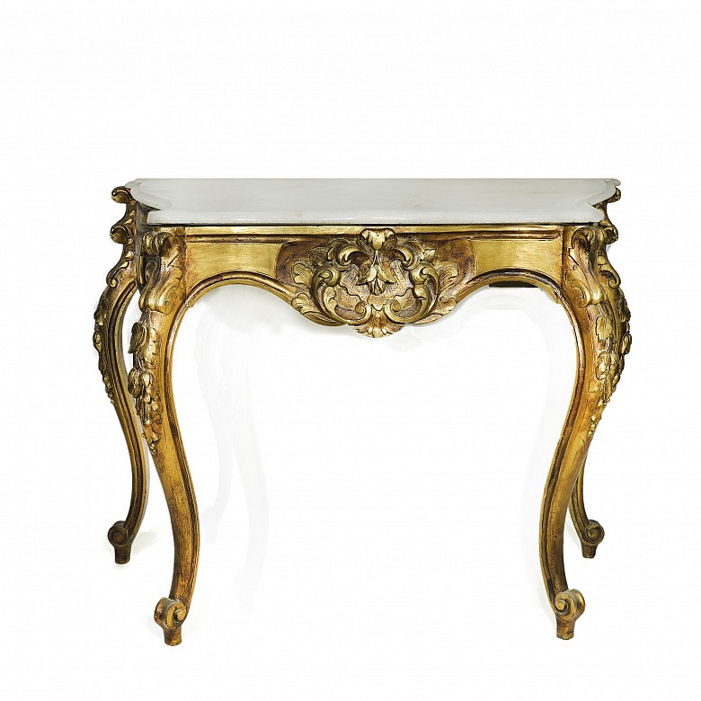 Carved and golden wood console, 20th century