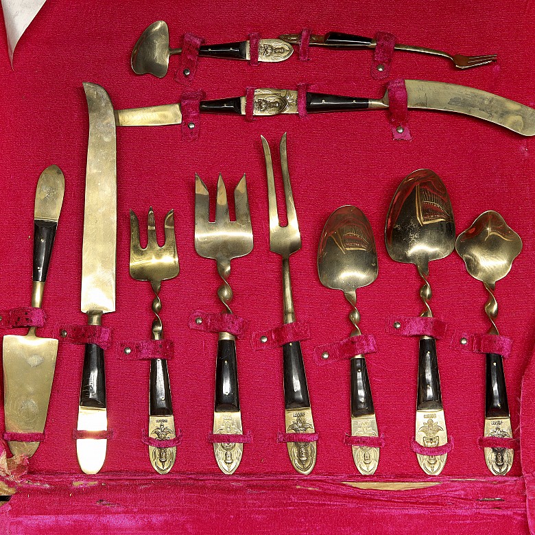 Cutlery ‘Siam’ in brass with case, 20th century