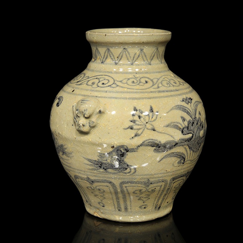 Ceramic vase with lotuses and birds, 20th century