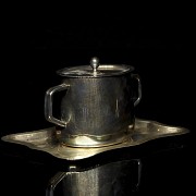 Silver sugar bowl with small tray, 20th century