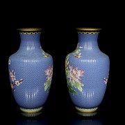 Pair of bronze vases with cloisonné decoration, 20th century