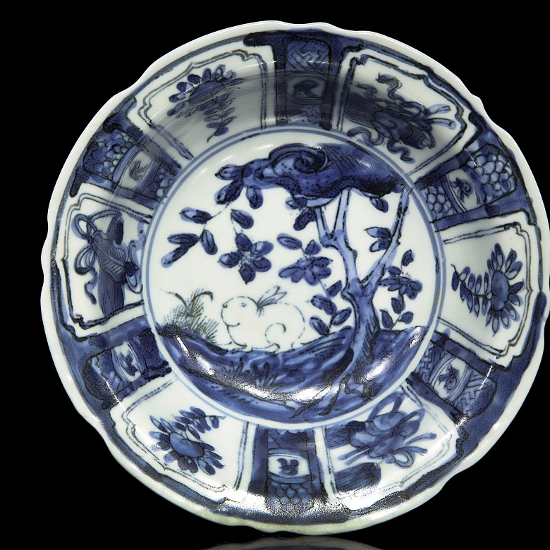 Pair of plates, blue and white, with landscapes, 20th century