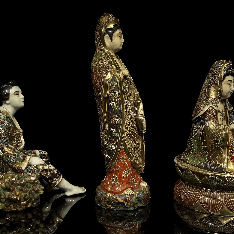 Set of three Satsuma porcelain figurines, Japan, 19th - 20th century