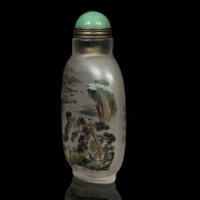 Botella de rapé de vidrio pintado, Zhou Leyuan, dinastía Qing