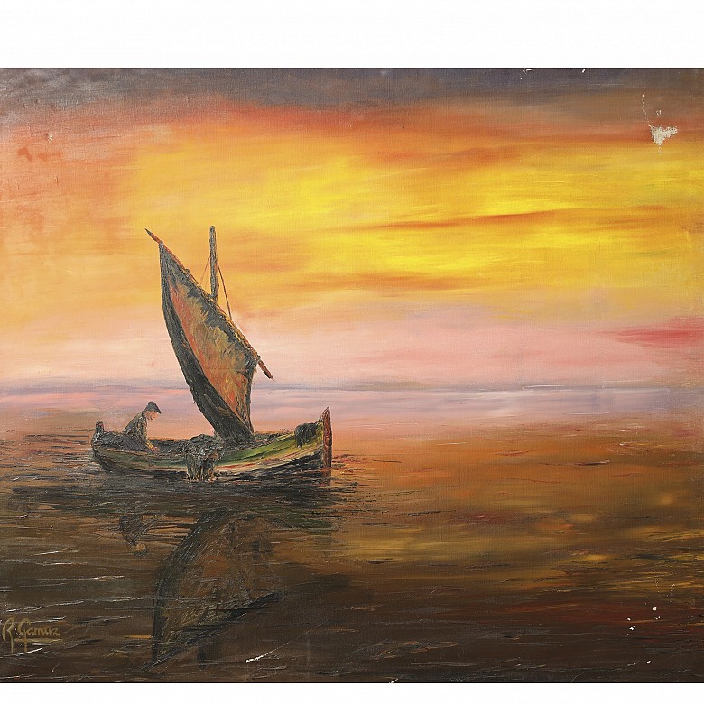 R. Gamuz (20th century) ‘Sunset in the Albufera’