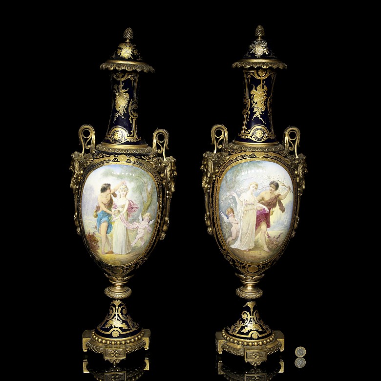 Sèvres porcelain ‘Pair of vases with scenes from romances’, 18th-19th century