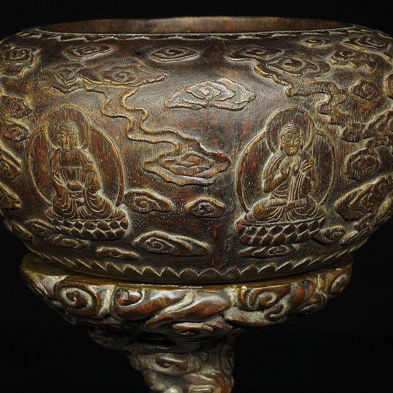 Carved wooden chenxiangmu ritual censer, Qing dynasty