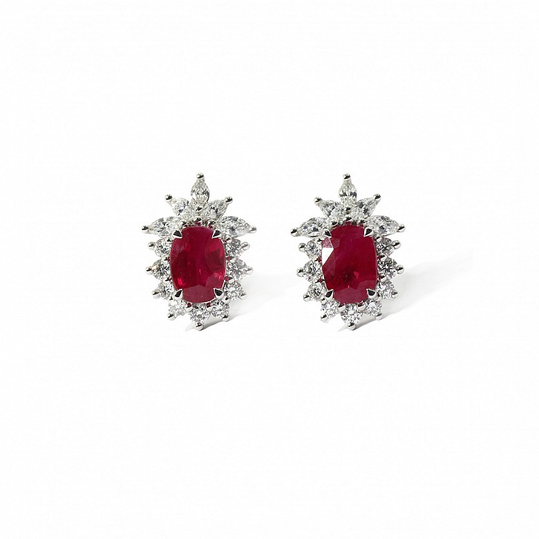 Short earrings with rubies and diamonds.