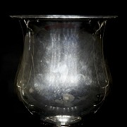 Set of silver-plated metal candlesticks and goblet, 20th century