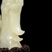 Hetian “Guanyin and Shancai” white jade figurine, Qing dynasty