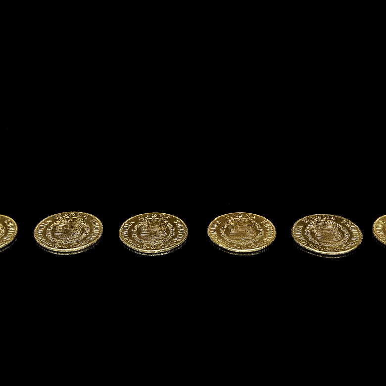 Six ‘Ferdinand VI’ Mexican gold coins, 18th century